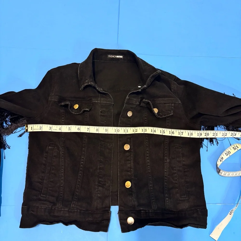 Fashion Nova Coastal Cowgirl Whimsigoth Black Fringe Jean Jacket